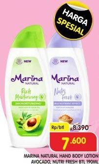 Promo Harga MARINA Hand Body Lotion Natural Nutri Fresh, Natural Rich Moisturizing 190 ml - Superindo