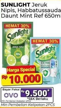Promo Harga Sunlight Pencuci Piring Higienis Plus With Habbatussauda, Jeruk Nipis 100, Anti Bau With Daun Mint 650 ml - Alfamart