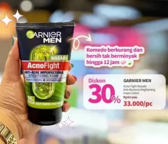 Promo Harga Garnier Men Acno Fight Facial Foam Anti-Bacteria Wasabi Brightening 100 ml - Guardian