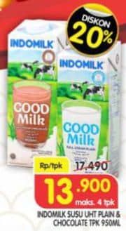 Promo Harga Indomilk Susu UHT Full Cream Plain, Cokelat 950 ml - Superindo