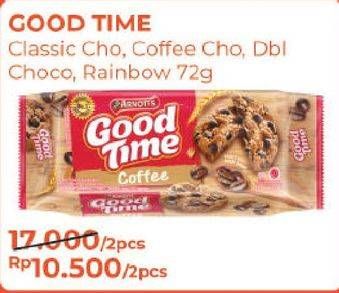 Promo Harga GOOD TIME Cookies Chocochips Classic, Coffee, Double Choc, Rainbow Chocochip 72 gr - Alfamart