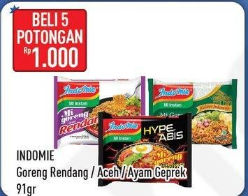 Promo Harga INDOMIE Mi Goreng Rendang, Aceh, Ayam Geprek per 5 pcs 91 gr - Hypermart