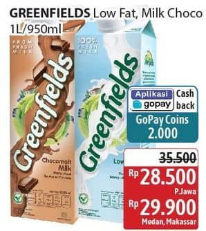 Promo Harga Greenfields UHT Low Fat, Choco Malt 1000 ml - Alfamidi