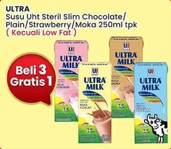 Promo Harga Ultra Milk Susu UHT Kecuali Low Fat Coklat, Kecuali Low Fat Full Cream 250 ml - Indomaret