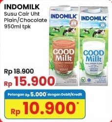 Promo Harga Indomilk Susu UHT Full Cream Plain, Cokelat 950 ml - Indomaret