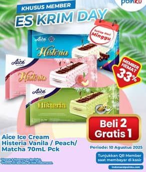 Promo Harga Aice Ice Cream Histeria Vanila Peach, Matcha 70 ml - Indomaret