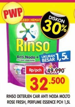 Promo Harga Rinso Liquid Detergent + Molto Purple Perfume Essence, + Molto Pink Rose Fresh 1500 ml - Superindo