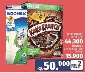 Promo Harga KOKO KRUNCH Cereal 330g + INDOMILK UHT Full Cream Plain 1000ml  - LotteMart