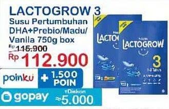 Promo Harga Lactogrow 3 Susu Pertumbuhan Plain, Vanila, Madu 750 gr - Indomaret