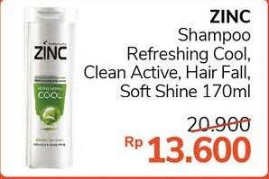 Promo Harga ZINC Shampoo Refreshing Cool, Clean Active, Hair Fall, Soft Shine 170 ml - Alfamidi