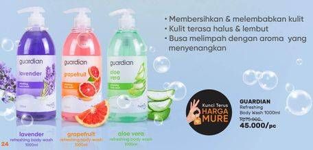 Promo Harga GUARDIAN Refreshing Body Wash Aloe Vera, Grapefruit, Lavender 1000 ml - Guardian