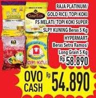 Promo Harga Raja Platinum/ Gold Rice/ Topi Koki/ FS Melati/ Topi Koki Super Slpy Kuning/ Hypermart Beras 5kg  - Hypermart