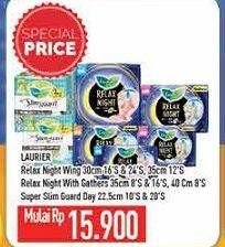 Promo Harga LAURIER Relax Night 16s/12s/24s, Super Slimguard 22.5cm 20s 10s  - Hypermart