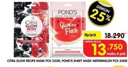 Promo Harga CITRA Glow Recipe Mask 25gr/PONDS Sheet Mask Watermelon 20gr  - Superindo