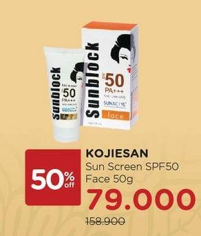 Promo Harga KOJIE SAN Sunblock Screen SPF50 Face 50 gr - Watsons