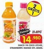 Promo Harga INACO Im Coco Drink Lychee, Mango, Strawberry 350 ml - Superindo