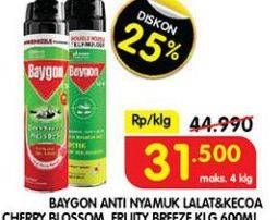 Promo Harga Baygon Insektisida Spray Cherry Blossom, Fruity Breeze 600 ml - Superindo