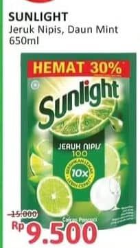 Promo Harga Sunlight Pencuci Piring Jeruk Nipis 100, Anti Bau With Daun Mint 650 ml - Alfamidi