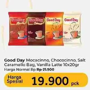 Promo Harga Good Day Instant Coffee 3 in 1 Mocacinno, Chococinno, Rock Salt Caramello, Vanilla Latte per 10 sachet 20 gr - Carrefour