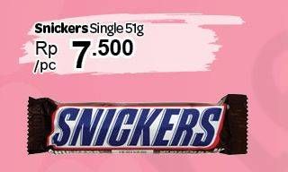 Promo Harga SNICKERS Chocolate Single 51 gr - Carrefour