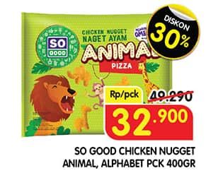 Promo Harga So Good Chicken Nugget Animal, Alphabet 400 gr - Superindo