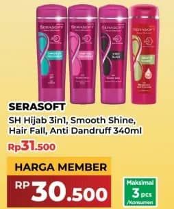 Promo Harga Serasoft Shampoo Hijab 3in1, Smooth Shine, Hairfall Treatment, Anti Dandruff 340 ml - Yogya