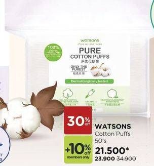 Promo Harga WATSONS Pure Cotton Puff 50 pcs - Watsons