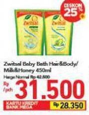 Promo Harga ZWITSAL Natural Baby Bath 2 In 1 Milk Honey 450 ml - Carrefour