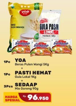 YOA Beras + Pasti Hemat Gula Pasir + Sedaap Mie Goreng