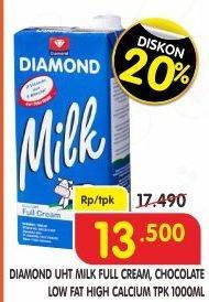 Promo Harga DIAMOND Milk UHT Chocolate, Full Cream, Low Fat High Calcium 1000 ml - Superindo