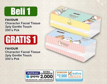 Promo Harga Favour Character Facial Tissue Gentle Touch 200 sheet - Indomaret