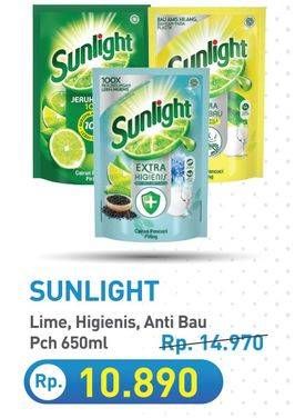Promo Harga Sunlight Pencuci Piring Jeruk Nipis 100, Higienis Plus With Habbatussauda, Anti Bau With Daun Mint 650 ml - Hypermart
