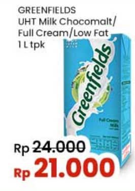 Promo Harga Greenfields UHT Low Fat, Choco Malt, Full Cream 1000 ml - Indomaret