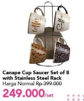 Promo Harga Cup & Saucer Set Canape With Stainless Steel Rack 8 pcs - Carrefour