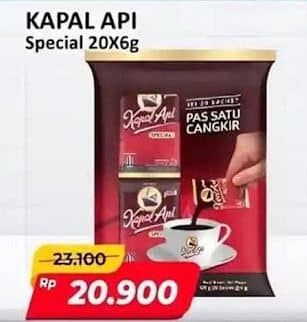 Promo Harga Kapal Api Kopi Bubuk Special per 20 sachet 6 gr - Alfamart