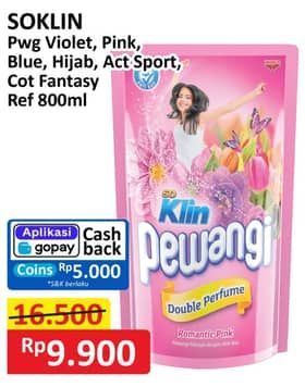 Promo Harga So Klin Pewangi Romantic Pink, Comfort Blue, Hijab Refreshing Green, Active Sport, Cotton Fantasy, Exotic Purple 800 ml - Alfamart