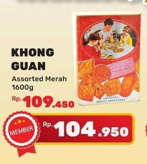 Promo Harga Khong Guan Assorted Biscuit Red Persegi 1600 gr - Yogya