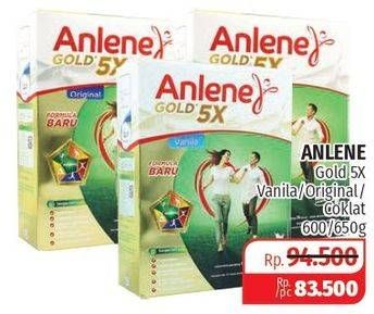 Promo Harga ANLENE Gold Plus 5x Hi-Calcium Coklat, Original, Vanila 650 gr - Lotte Grosir