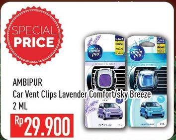 Promo Harga AMBIPUR Car Freshener Premium Clip Vent Clip, Lavender Comfort, Sky Breeze 2 ml - Hypermart