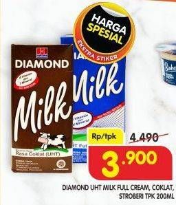 Promo Harga DIAMOND Milk UHT Full Cream, Chocolate, Strawberry 200 ml - Superindo