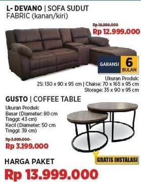 Promo Harga L-Devano Sofa Sudut | Fabric (Kanan/Kiri) + Courts Gusto Coffee Table 2Pcs Mdf    - COURTS