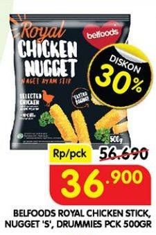 Promo Harga Belfoods Royal Nugget Chicken Nugget Stick, Chicken Nugget S, Chicken Nugget Drummies 500 gr - Superindo