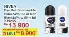 Promo Harga NIVEA Deo Roll On Invisible Black White 50 ml - Indomaret