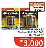 Promo Harga ABC Battery Alkaline LR-03, AAA, LR-6, AA 4 pcs - Alfamidi