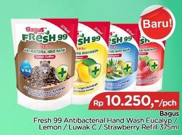 Promo Harga BAGUS Fresh 99 Antibacterial Hand Wash Eucalyptus, Lemon, Luwak Coffee, Strawberry 375 ml - TIP TOP