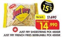 Promo Harga JUST FRY French Fries Shoestrings, Seasoned 450 gr - Superindo
