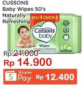Promo Harga CUSSONS BABY Wipes Naturally Refreshing 50 sheet - Indomaret
