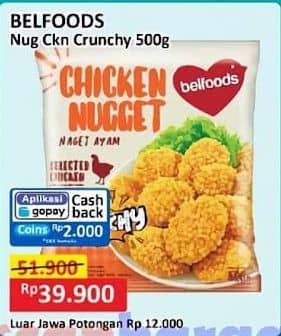 Promo Harga Belfoods Nugget Chicken Nugget Crunchy 500 gr - Alfamart