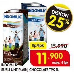 Promo Harga INDOMILK Susu UHT Plain, Chocolate 1000 ml - Superindo