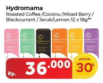 Promo Harga HYDROMAMMA Minuman Serbuk Berperisa Coffee, Coconut Flavour, Mixed Berry, Blackcurrant, Jeruk, Lemon 12 pcs - Carrefour